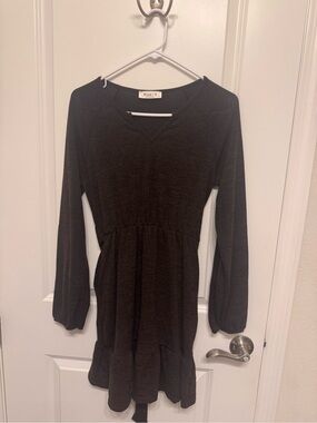 Miss U Brown Long-Sleeve Tiered Dress